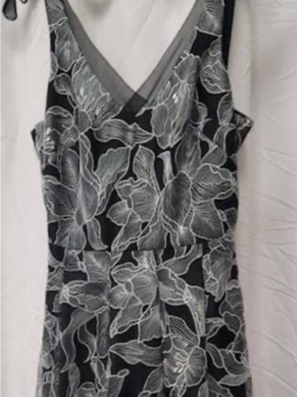 White House Black Market Black Camisole with White Floral Lace Overlay